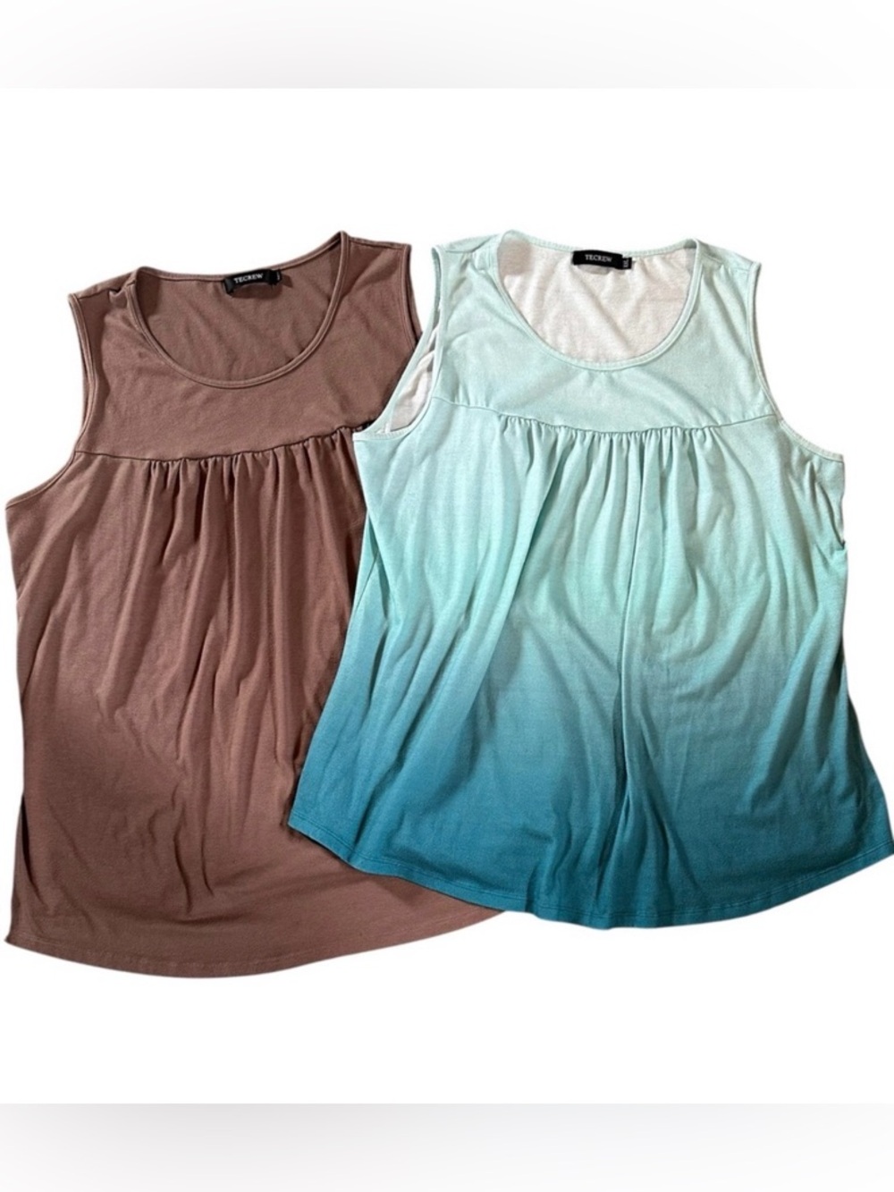 TECREW 2pc tank top bundle brown & aqua hombre style loose fit tanks size XXL